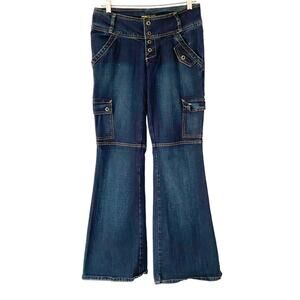 Vintage Gasoline Y2K 90s Low Rise Waist Flare Jeans Dark Denim size 5 waist 29